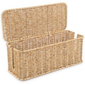 New Handmade Rattan Cable Organizer Box – 2 Slot Under Desk Cord Hider for Home